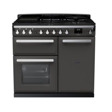 Rangemaster ESDL100DFPSLT/CM1, Estel Deluxe Dual Fuel 100cm Range Cooker,Slate with Chrome Trim
