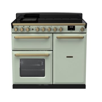 Rangemaster ESDL100EIPMNT/AB1, Estel Deluxe Induction 100cm Range Cooker,Mint with Brass Trim
