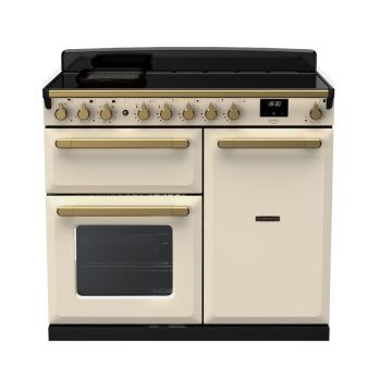 Rangemaster ESDL100EIPPCR/AB1, Estel Deluxe Induction 100cm Range Cooker,Pale Cream with Brass Trim