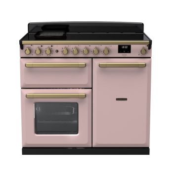 Rangemaster ESDL100EIPPPK/AB1, Estel Deluxe Induction 100cm Range Cooker,Pale Pink with Brass Trim