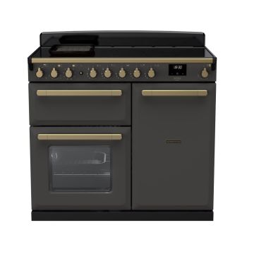 Rangemaster ESDL100EIPSLT/AB1, Estel Deluxe Induction 100cm Range Cooker,Slate with Brass Trim