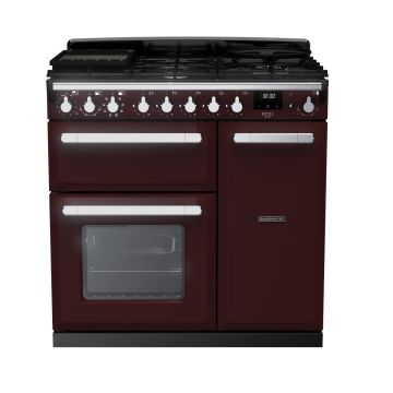 Rangemaster ESDL90DFPBOR/CM1, Estel Deluxe Dual Fuel 90cm Range Cooker,Bordeaux with Chrome Trim