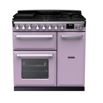 Rangemaster ESDL90DFPHTH/CM1, Estel Deluxe Dual Fuel 90cm Range Cooker,Heather with Chrome Trim