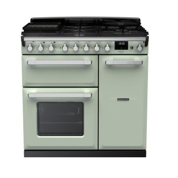 Rangemaster ESDL90DFPMNT/CM1, Estel Deluxe Dual Fuel 90cm Range Cooker,Mint with Chrome Trim