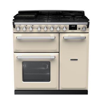 Rangemaster ESDL90DFPPCR/CM1, Estel Deluxe Dual Fuel 90cm Range Cooker,Pale Cream with Chrome Trim