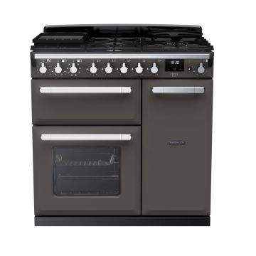 Rangemaster ESDL90DFPSLT/CM1, Estel Deluxe Dual Fuel 90cm Range Cooker,Slate with Chrome Trim