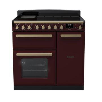 Rangemaster ESDL90EIPBOR/AB1, Estel Deluxe Induction 90cm Range Cooker,Bordeaux with Brass Trim