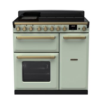 Rangemaster ESDL90EIPMNT/AB1, Estel Deluxe Induction 90cm Range Cooker,Mint with Brass Trim