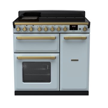 Rangemaster ESDL90EIPMSB/AB1, Estel Deluxe Induction 90cm Range Cooker,Misty Blue with Brass Trim