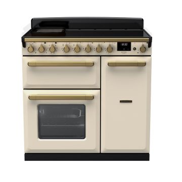 Rangemaster ESDL90EIPPCR/AB1, Estel Deluxe Induction 90cm Range Cooker,Pale Cream with Brass Trim