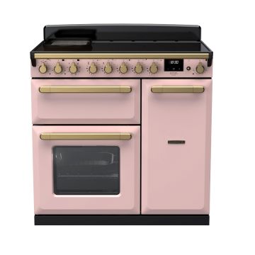 Rangemaster ESDL90EIPPPK/AB1, Estel Deluxe Induction 90cm Range Cooker,Pale Pink with Brass Trim