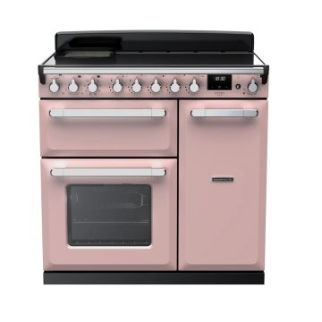 Rangemaster ESDL90EIPPPK/CM1, Estel Deluxe Induction 90cm Range Cooker,Pale Pink with Chrome Trim