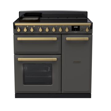 Rangemaster ESDL90EIPSLT/AB1, Estel Deluxe Induction 90cm Range Cooker,Slate with Brass Trim