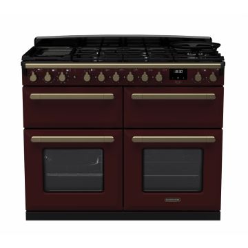 Rangemaster ESDLB110DFPBOR/AB1, Estel Deluxe Dual Fuel 110cm Range Cooker,Bordeaux with Brass Trim
