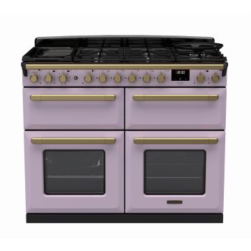 Rangemaster ESDLB110DFPHTH/AB1, Estel Deluxe Dual Fuel 110cm Range Cooker,Heather with Brass Trim