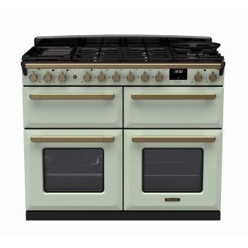 Rangemaster ESDLB110DFPMNT/AB1, Estel Deluxe Dual Fuel 110cm Range Cooker,Mint with Brass Trim