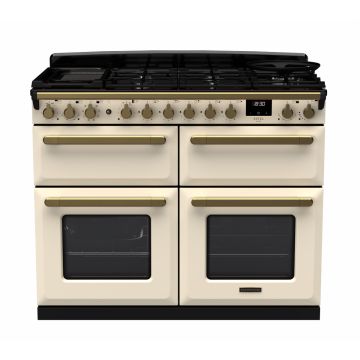 Rangemaster ESDLB110DFPPCR/AB1, Estel Deluxe Dual Fuel 110cm Range Cooker,Pale Cream with Brass Trim