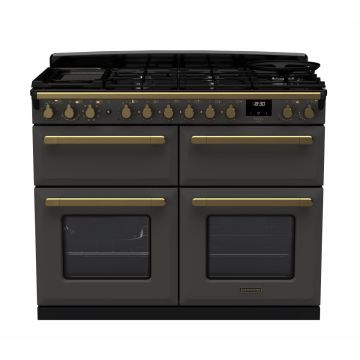 Rangemaster ESDLB110DFPSLT/AB1, Estel Deluxe Dual Fuel 110cm Range Cooker,Slate with Brass Trim