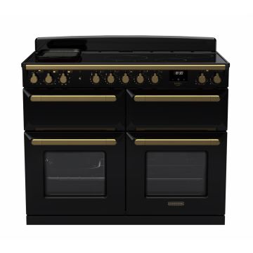 Rangemaster ESDLB110EIPGBL/AB1, Estel Deluxe Induction 110cm Range Cooker,Gloss Black with Brass Trim