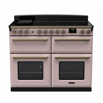 Rangemaster ESDLB110EIPPPK/AB1, Estel Deluxe Induction 110cm Range Cooker,Pale Pink with Brass Trim