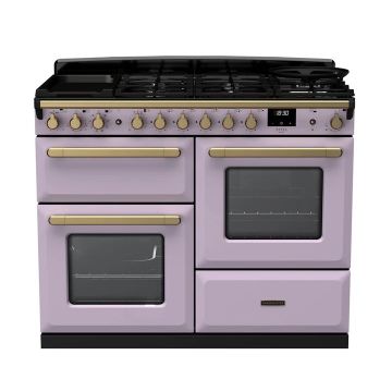 Rangemaster ESDLO110DFPHTH/AB1, Estel Deluxe Dual Fuel 110cm Range Cooker,Heather with Brass Trim