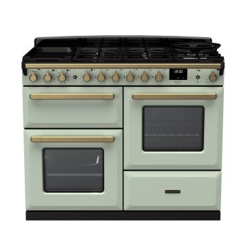 Rangemaster ESDLO110DFPMNT/AB1, Estel Deluxe Dual Fuel 110cm Range Cooker,Mint with Brass Trim