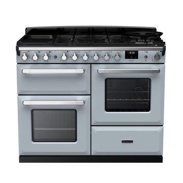 Rangemaster ESDLO110DFPMSB/CM1, Estel Deluxe Dual Fuel 110cm Range Cooker,Misty Blue with Chrome Trim