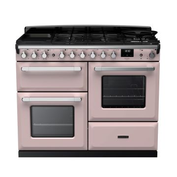 Rangemaster ESDLO110DFPPPK/CM1, Estel Deluxe Dual Fuel 110cm Range Cooker,Pale Pink with Chrome Trim