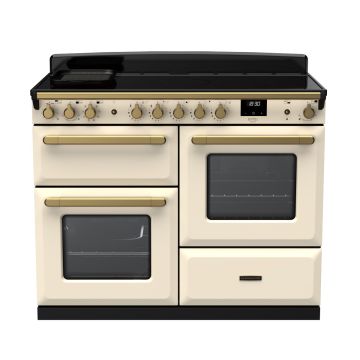 Rangemaster ESDLO110EIPPCR/AB1, Estel Deluxe Induction 110cm Range Cooker,Pale Cream with Brass Trim