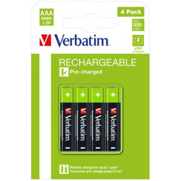 Verbatim 49514, AAA Rechargeable Batteries - 4 Pack