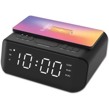 Groov-e GVWC06BK, Atlas Alarm Clock Radio w/ USB & Wireless Charging 