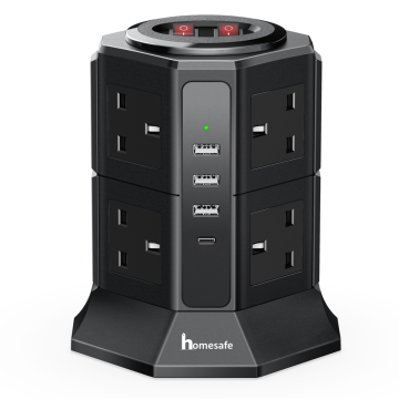 Homesafe TRE08B, USB & AC Power Tower, Black