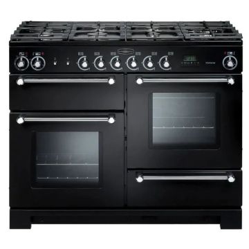Rangemaster KCH110ECBL/C, Kitchener Ceramic 110cm Range Cooker,Black with Chrome Trim