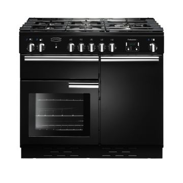Rangemaster PROP100DFFGB/C, Professional Plus Dual Fuel 100cm Range Cooker,Gloss Black with Chrome Trim