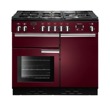 Rangemaster PROP100DFFCY/C, Professional Plus Dual Fuel 100cm Range Cooker,Cranberry with Chrome Trim