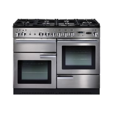 Rangemaster PROP110DFFSS/C, Professional Plus Dual Fuel 110cm Range Cooker,Stainless Steel with Chrome Trim