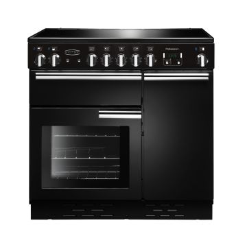 Rangemaster PROP90ECGB/C, Professional Plus Ceramic 90cm Range Cooker,Gloss Black with Chrome Trim