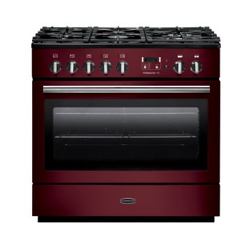 Rangemaster PROP90FXDFFCY/C, Professional Plus Dual Fuel 90cm Range Cooker,Cranberry with Chrome Trim