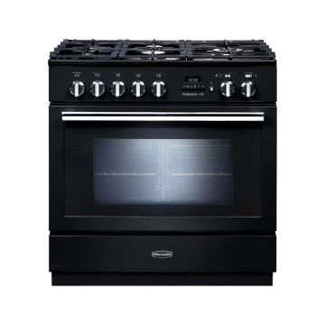 Rangemaster PROP90FXPDFFGB/C, Professional Plus Dual Fuel 90cm Range Cooker,Gloss Black with Chrome Trim