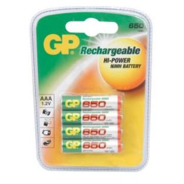 GP 656158, Ekopower Nimh Rechargeable Batteries, AAA, 650MH, 4 Pack