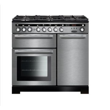 Rangemaster EDL100DFFSS/C, Encore Deluxe Dual Fuel 100cm Range Cooker,Stainless Steel with Chrome Trim