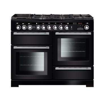 Rangemaster EDL110DFFBL/C, Encore Deluxe Dual Fuel 110cm Range Cooker,Black with Chrome Trim