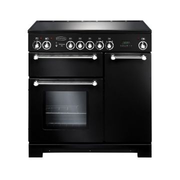 Rangemaster KCH90ECBL/C, Kitchener Ceramic 90cm Range Cooker,Black with Chrome Trim