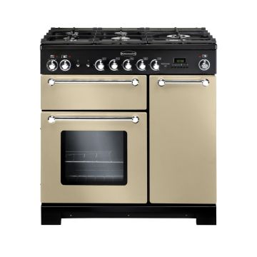 Rangemaster KCH90DFFCR/C, Kitchener Dual Fuel 90cm Range Cooker,Cream with Chrome Trim