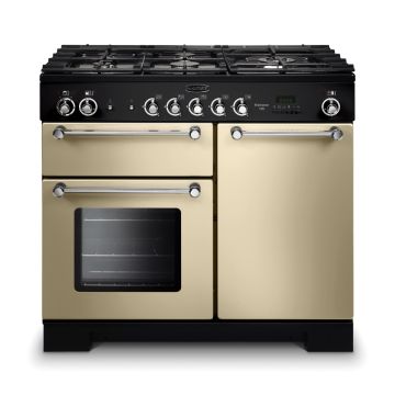 Rangemaster KCH100DFFCR/C, Kitchener Dual Fuel 100cm Range Cooker,Cream with Chrome Trim
