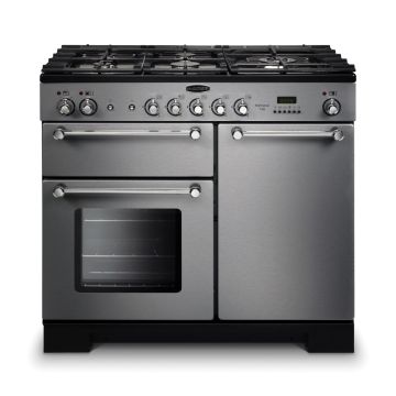 Rangemaster KCH100DFFSS/C, Kitchener Dual Fuel 100cm Range Cooker,Stainless Steel with Chrome Trim