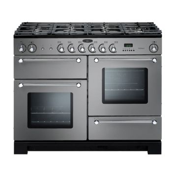 Rangemaster KCH110DFFSS/C, Kitchener Dual Fuel 110cm Range Cooker,Stainless Steel with Chrome Trim