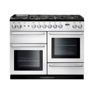 Rangemaster NEX110DFFWH/C, Nexus Dual Fuel 110cm Range Cooker,White with Chrome Trim
