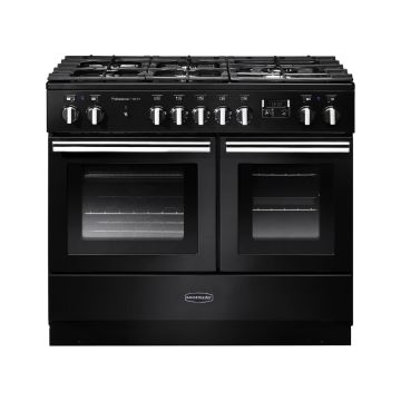 Rangemaster PROPL100FXDFFGB/C, Professional Plus Dual Fuel 100cm Range Cooker,Gloss Black with Chrome Trim