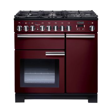 Rangemaster PDL90DFFCY/C, Professional Deluxe Dual Fuel 90cm Range Cooker,Cranberry with Chrome Trim